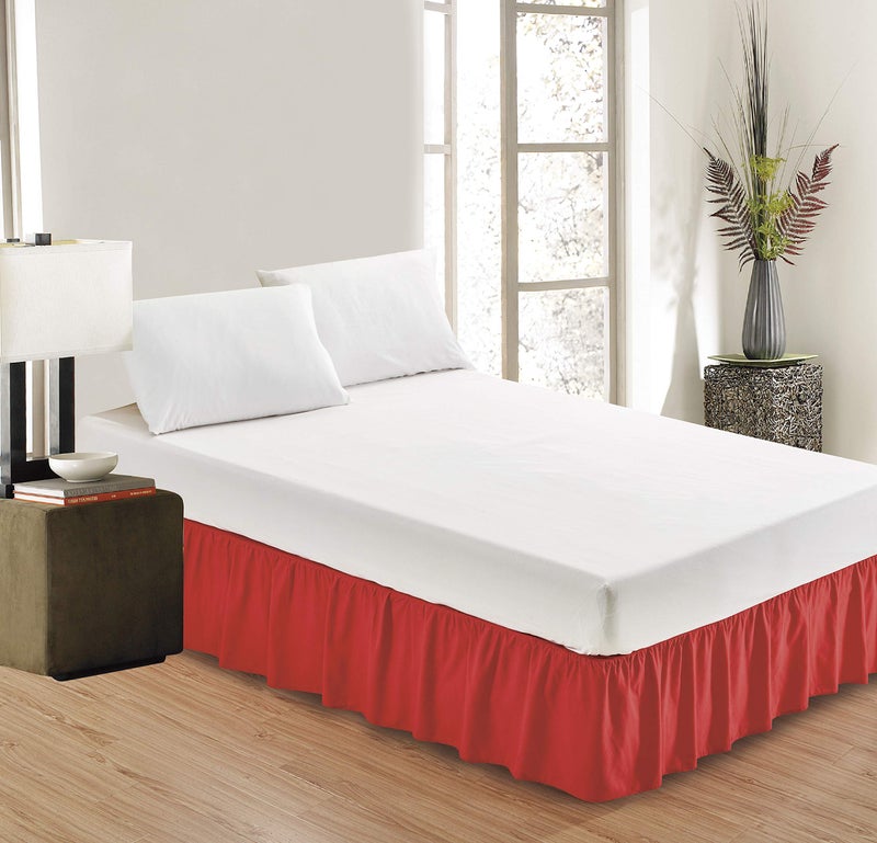 Sheets & Beyond Wrap Around Solid Microfiber Luxury Hotel Quality Fabric Bedroom Gathered Ruffled Bedding Bed Skirt 14 Inch Drop (Queen, Red) - Image 2